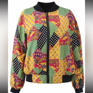 VTG Carol Horn Patchwork Bomber Jacket M 80s Retro Colorful Statement Maximalist